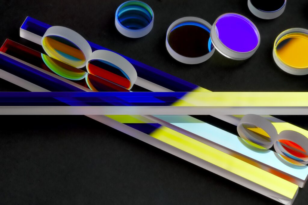 multi colored optical glasses and filters Broad, Narrow, and Dual Bandpass Filters